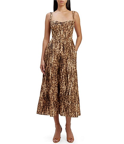 Bardot Lilah Leopard Sweetheart Neck Corset Sleeveless Midi Dress
