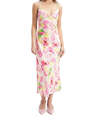 Bardot Malinda Floral Watercolor Print V-Neck Sleeveless Midi Dress