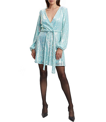 Bardot Sequin Surplice V-Neck Long Sleeve Dress