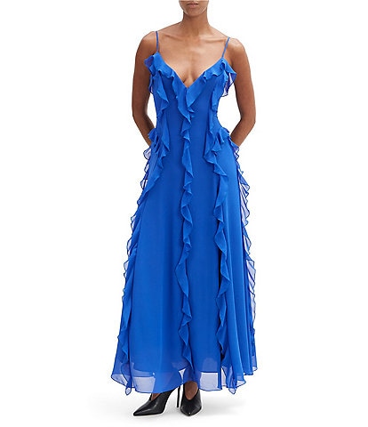Bardot Veris V-neck Sleeveless Ruffle Front Chiffon Maxi Dress
