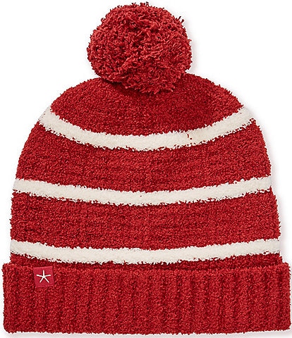 Barefoot Dreams CozyChic Contrast Grid Striped Pom Beanie