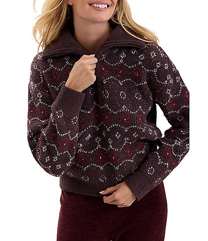 Barefoot Dreams CozyChic® FairIsle Print Half Zip Long Sleeve Pullover