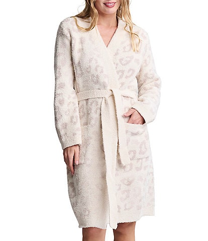 Barefoot Dreams CozyChic® Knit In the Wild Long Sleeve Leopard Print Short Robe