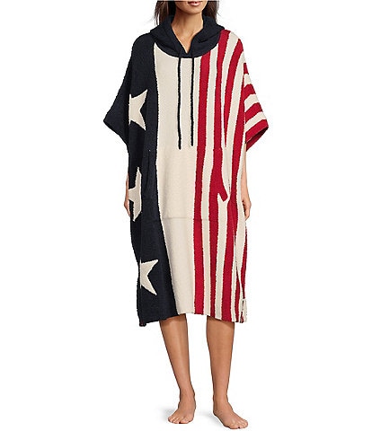 Barefoot Dreams Cozychic® Team USA Stars & Striped Ribbed 3/4 Sleeve Drawstring Hooded Cozy®Poncho
