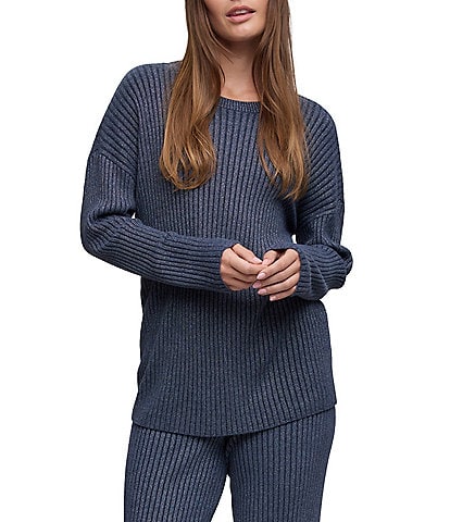 Barefoot Dreams CozyChic Ultra Lite® Knit Crew Neck Long Sleeve Lurex Rib Coordinating Pullover Top