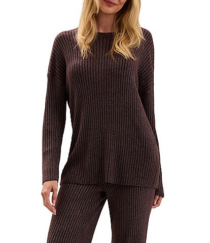 Barefoot Dreams CozyChic Ultra Lite® Knit Crew Neck Long Sleeve Lurex Rib Coordinating Pullover Top