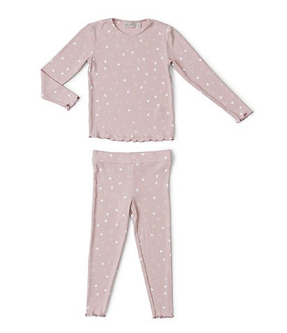 Barefoot Dreams Little Girls 2-5 Heart Print Long Sleeve Ribbed Pajama Top & Pants Set