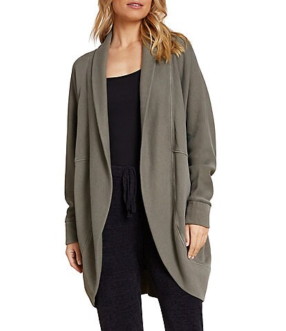 Barefoot Dreams Solid Brushed Terry Wide Shawl Collar Long Dolman Sleeve Oversized Circle Cardigan