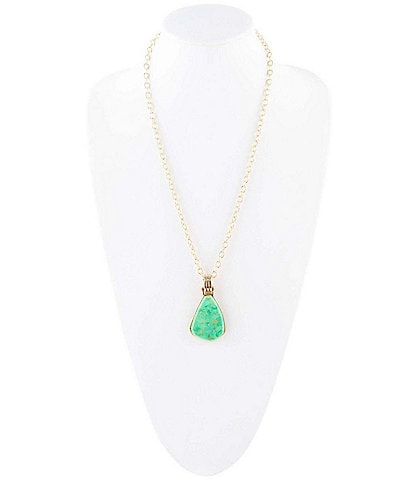 Barse Bronze and Lime Turquoise Long Pendant Necklace