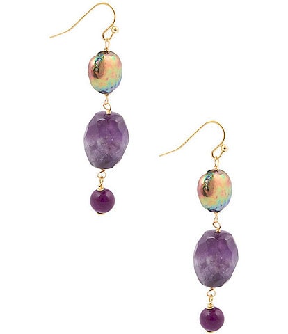 Barse Abalone and Amethyst Twilight Tides Linear Earrings