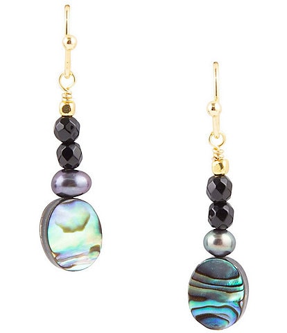 Barse Abalone And Onyx Genuine Stone Drop Earrings