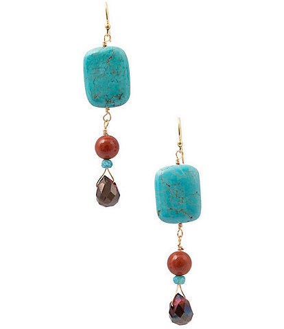 Barse Adobe Sunset Golden and Genuine Stone Linear Earrings