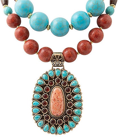 Barse Adobe Sunset Golden and Genuine Stone Statement Necklace