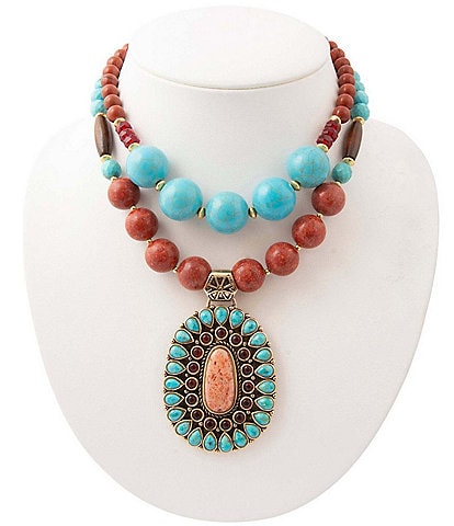 Barse Adobe Sunset Golden Genuine Stone Beaded Statement Necklace