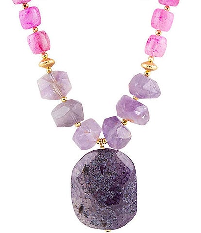 Barse Amethyst and Agate Genuine Stone Short Pendant Necklace