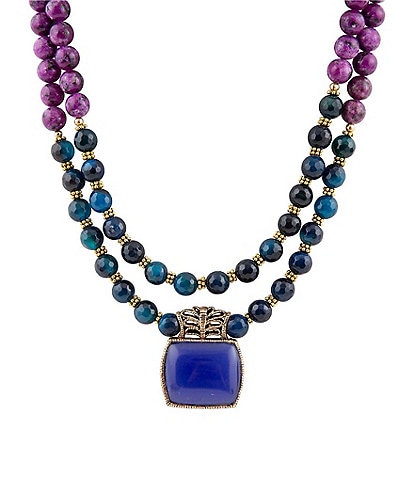 Barse Blue Agate and Purple Turquoise Short Pendant Necklace