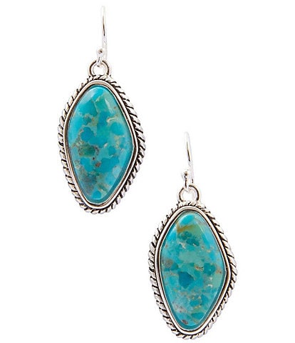 Barse Boulder Silver And Genuine Turquoise Drop Earrings