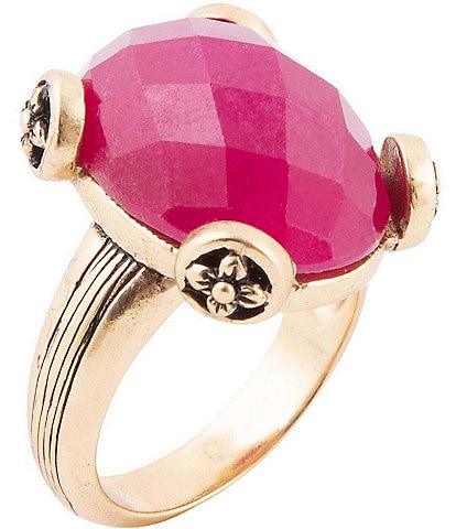 Barse Bronze & Faceted Raspberry Quartz Oval Stone Statement Ring
