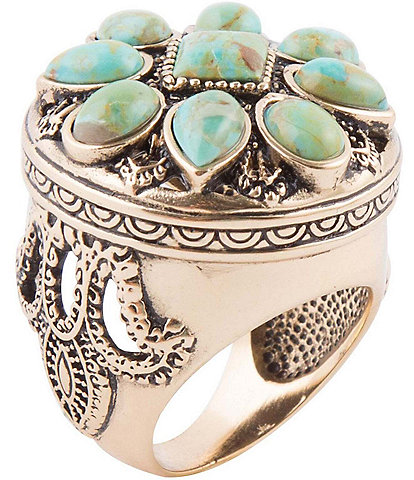 Barse Bronze & Genuine Turquoise Stones Statement Ring