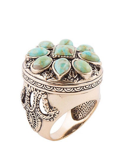 Barse Bronze & Genuine Turquoise Stones Statement Ring