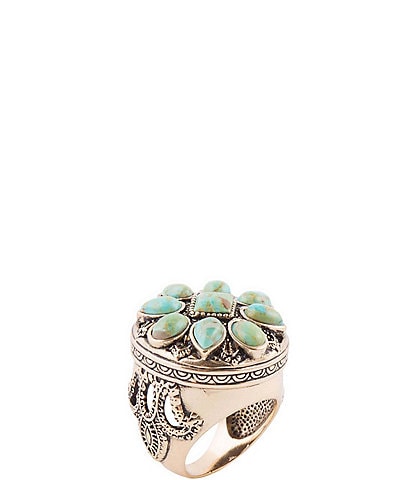 Barse Bronze & Genuine Turquoise Stones Statement Ring