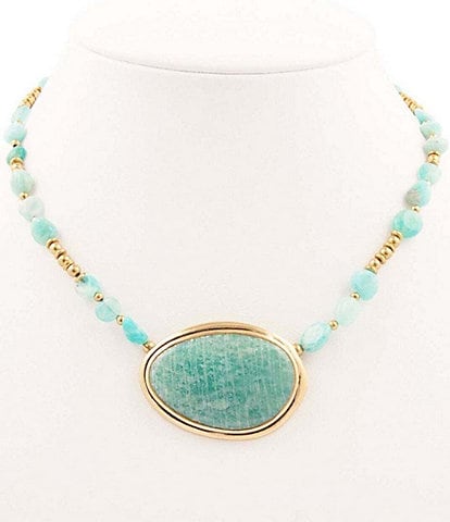 Barse Bronze and Amazonite Short Pendant Necklace