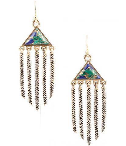 Barse Bronze and Azurite Fringe Drop Earrings