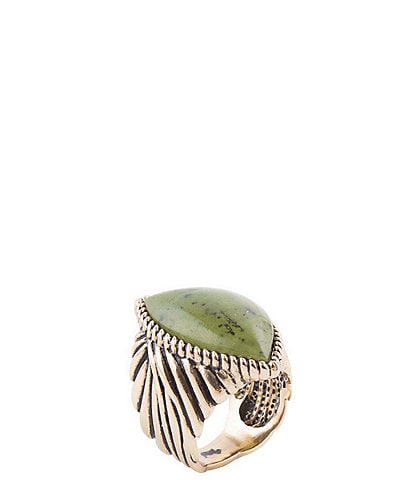 Barse Canadian Green Jade Golden Statement Ring