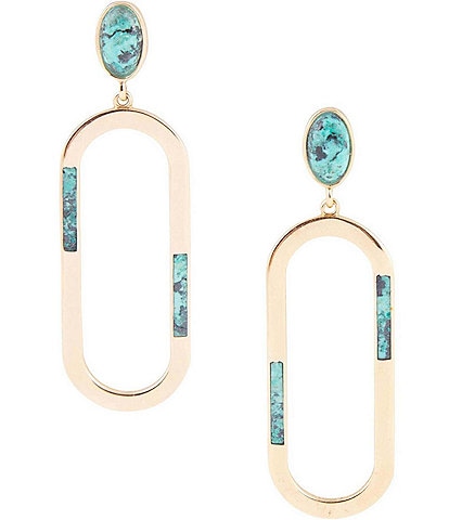 Barse Bronze and Genuine Chrysocalla Stone Statement Drop Earrings