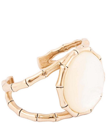 Barse Golden Bamboo Statement Cuff Bracelet