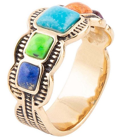 Barse Bronze and Colorful Genuine Stones Band Ring