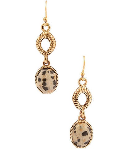 Barse Bronze and Dalmation Jasper Terra Linear Earrings