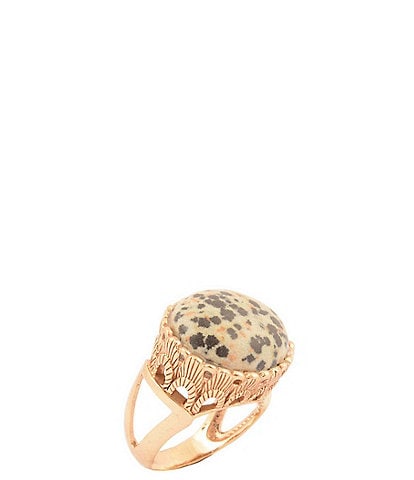 Barse Dalmatian Jasper Golden Statement Ring