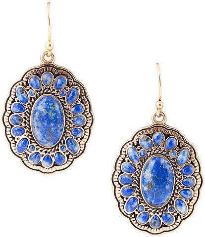 Barse Bronze and Denim Lapis Concho Drop Earrings