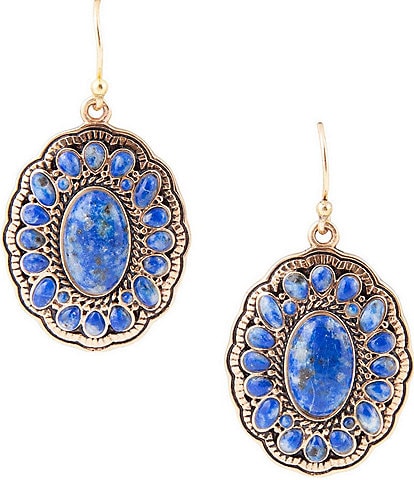 Barse Bronze and Denim Lapis Concho Drop Earrings