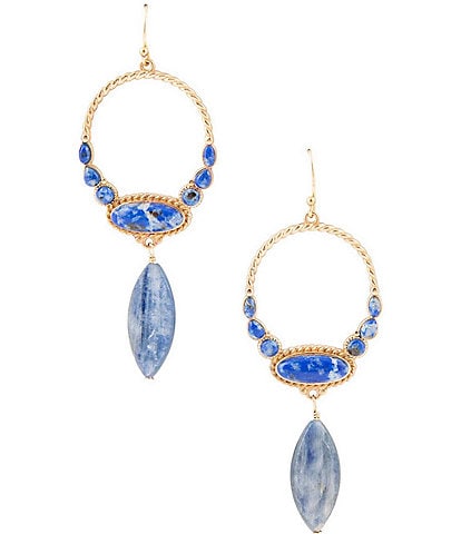Barse Bronze and Denim Lapis Concho Statement Drop Earrings