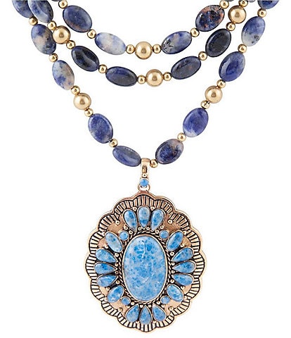 Barse Bronze and Denim Lapis Concho Statement Necklace