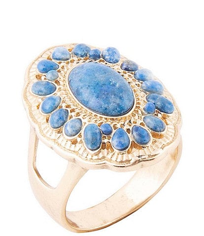 Barse Bronze and Denim Lapis Concho Statement Ring