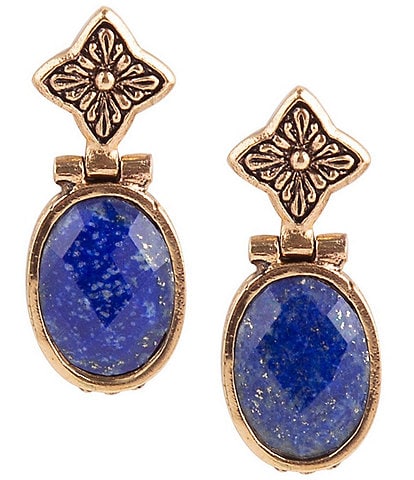 Barse Bronze and Faceted Lapis Drop Earrings
