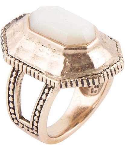 Barse Bronze and Faceted Mother-of-Pearl Statement Ring