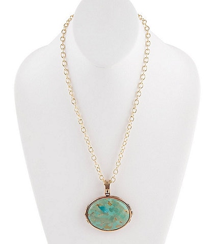Barse Bronze and Faceted Turquoise Pendant Necklace