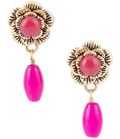 Barse Bronze and Fuchsia Agate Flower Drop Earrings