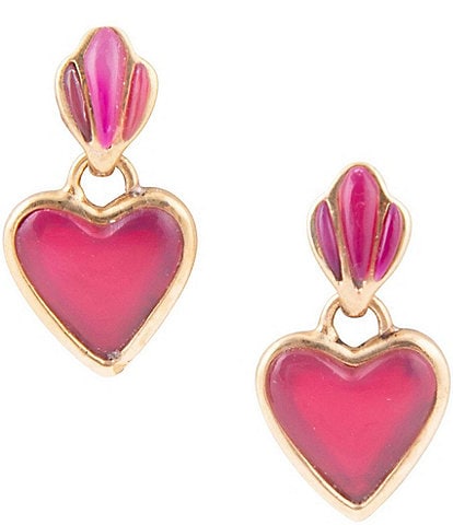 Barse Bronze and Fuchsia Agate Heart Drop Earrings