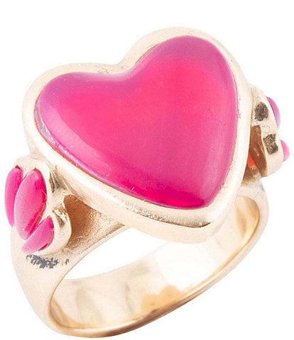 Barse Bronze and Fuchsia Agate Heart Statement Ring