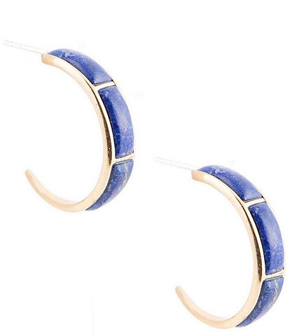 Barse Bronze and Genuine Lapis Hoop Earrings