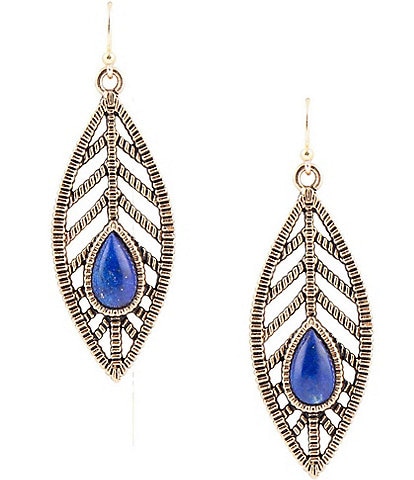 Barse Bronze and Genuine Lapis Stone Leaf Drop Earrings