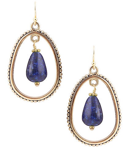 Barse Bronze and Genuine Lapis Teardrop Drop Earrings