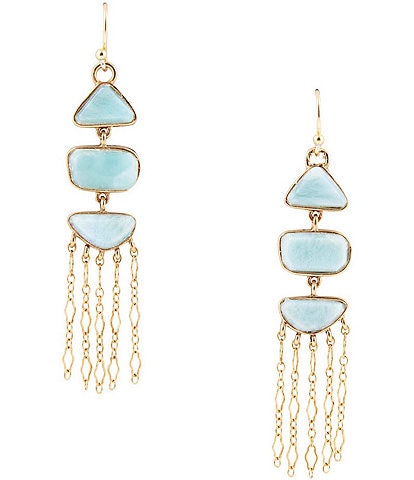 Barse Bronze and Genuine Larimar Stone Linear Earrings