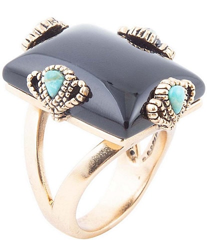 Barse Bronze and Genuine Onyx and Turquoise Statement Ring