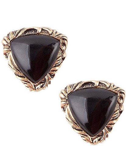 Barse Bronze and Genuine Onyx Triangle Clip Stud Earrings